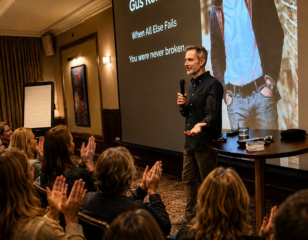 Gus Kennedy speaking to a live audience